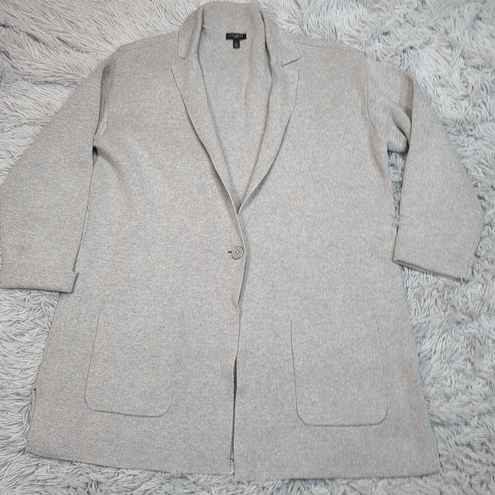 Talbots Sweater Womens Gray L Petite Cardigan Pockets Button Up Preppy Comfort‎